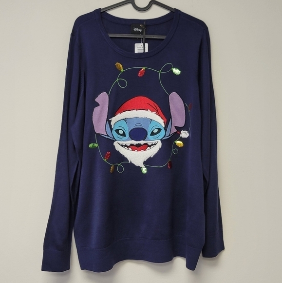 Torrid Disney Stitch Santa Glam Christmas Sweater Blue 1X - Picture 3 of 7